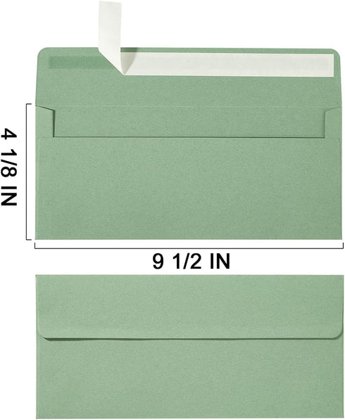 Wishop 50 Pack Sage-Green #10 Business Envelopes Self Seal Standard Envelopes for Office Checks, Business, Letter Mailing Invoices, 4.13 x 9.49 Inches (50) by Wishop