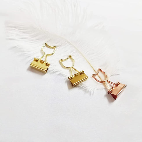 Gold Binder Clips Small, Cat Shaped 3/4-Inch Medium Gold Paper Clips for Office Decor Supplies (12pcs)
