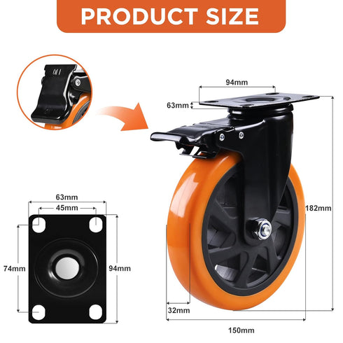 6 Inch Set 2, Caster Wheels, Heavy Duty Casters of Locking Swivel Casters Wheels for Cart, Furniture and Workbench