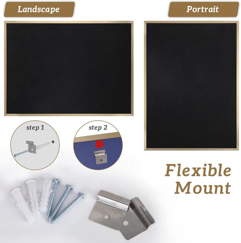INNOVART Black Cork Bulletin Board, 24" X 18" with 10 Push Pins, Gold Aluminum Frame