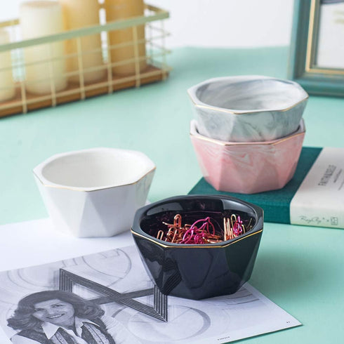 Geometric Ceramic Paper Clip Holder, Cute Desk Dispenser for Office Binder Clips, Paper Clip Organizer (Grey)