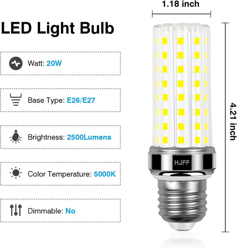 6 Pack LED Corn Light Bulb 200w Equivalent 2500 Lumen 5000K Cool Daylight White 20W E26/E27 Base Ceiling Fan Led Light Bulb for Home Garage Warehouse Indoor Outdoor Led Corn Bulb by HJFF