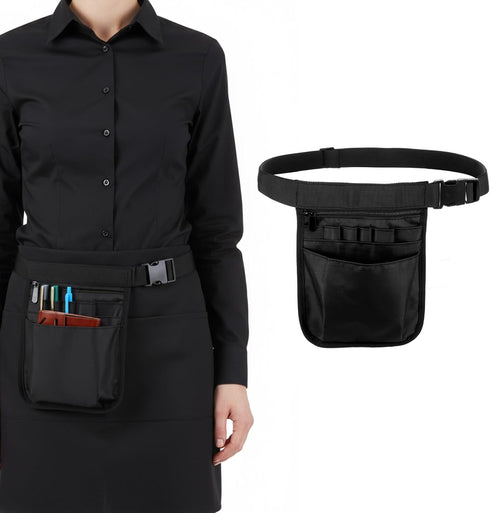 Gsbnjuy Pack Server Waist Pouch Server Apron with Pockets Restaurant Waitress Waist Pouches Black Organizer Belt