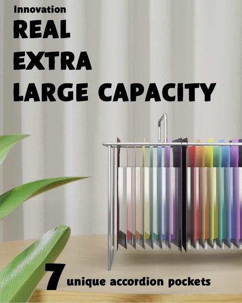 Plastic Expanding Hanging File Folders, 7 Pocket Extra Capacity Accordion Hang Folder, Letter Size, 3 Pack