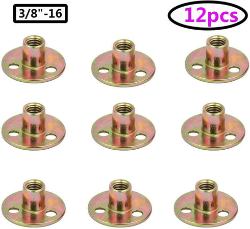 Socell 3/8"-16 Brad Hole Tee Nut - Carbon Steel Round Base Screw-in T-Nuts (12pcs)