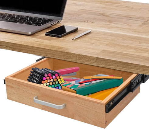 Upgrade Wood Under Desk Drawer, Sliding Pull-out Storage Organizer, Hidden Desktop Organizer for Office Desks and Tables
