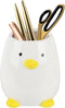 Ceramic Round Pen Holder - Cute Cartoon Animal Stand, Desk Organizer (Gray White)