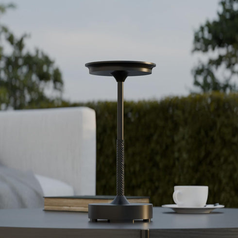 60000176 10.5" 2W 3-Level Dimmer Globe Electric Led Integrated Outdoor Table Lamp, Black, Rechargeable Battery, USB-C
