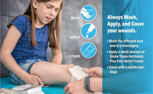 Globe First Aid Antibiotic Cream with Neomycin, Polymyxin B, Pramoxine, 24 Hour Infection Protection (1 Tube)