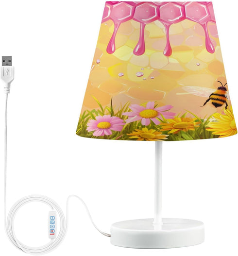 3 ALAZA Bedside Lamp Honey Sunflower Bee Table Lamp for Bedroom Desk Lamp with USB Port LED Nightstand Color