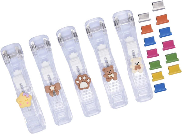Office Supplies Push Stapler, Portable Handheld Small Reusable Clam Clip, 5 Pack Binder Dispenser with 100 Clips