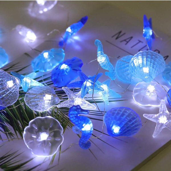 Beach Theme 36 LED String Lights, Jellyfish Seahorse Starfish 12.96ft Battery Operated Waterproof with Remote Control