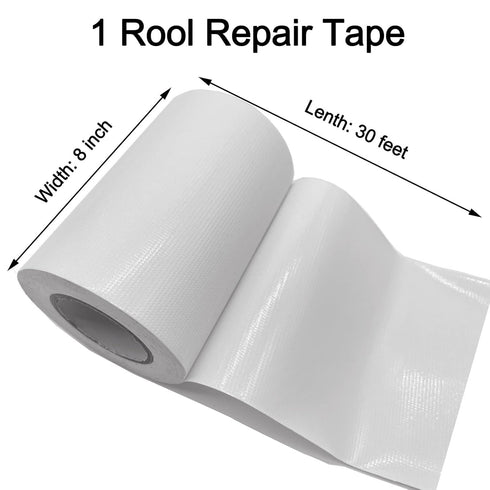 White Repair Tape, 8" x 30ft, Strong Adhesive Waterproof Tape for Indoor/Outdoor Use, RV, Boat, Tarp Repair