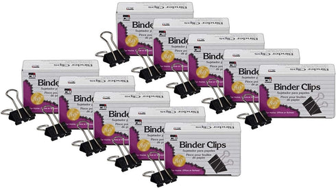 Charles Leonard Binder Clips, Large, 1" Capacity, Black/Silver, 12 Per Box, 10 Boxes