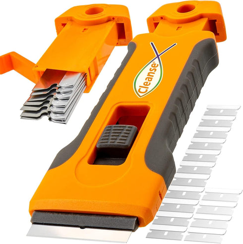 Razor Blade Scraper Tool with 15 Extra Blades - Glass Top Stove & Oven Door Scraper for Cleaning Paint