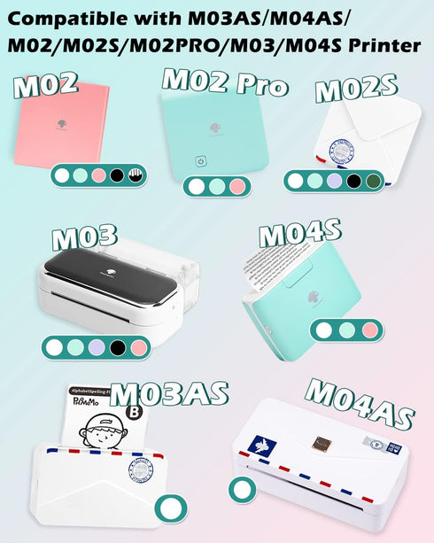 50mm, M02/M02S/M02 PRO/M04S/M04AS 3 Phomemo Color Text Transparent Thermal Paper, Rose Red/Lake Green/Nave Blue Text
