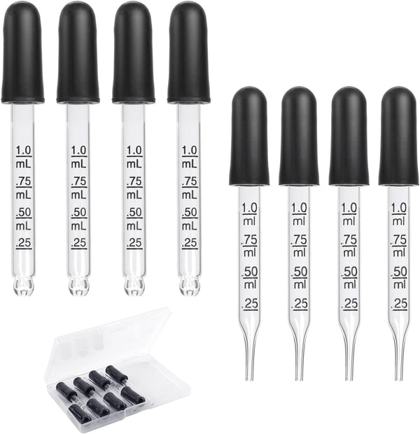 8pcs 1ml Eye Dropper, Glass Dropper with Measurements, Pipettes with Rubber Head for Medicine, Essential Oils, Feeding,