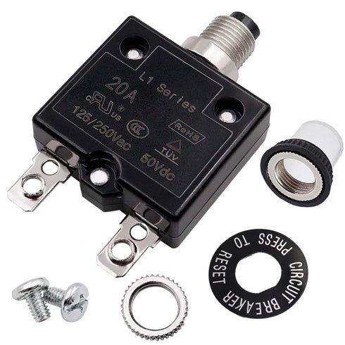 smseace 20Amp Electric Button Breaker 125/250VAC Thermal Overload Protector L1 Series with Quick Connect Terminals
