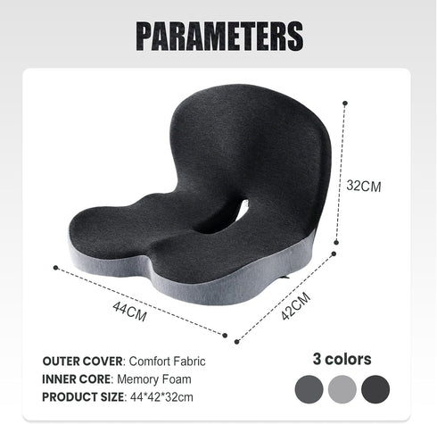 Pressure Relief Seat Cushion, for Long Sitting Hours on Office & Home Chair, Memory Foam L-Shaped Integrated Seat
