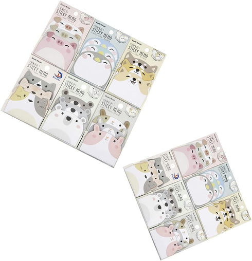 MINGSEECESS 12 Packs Cute Animal Cartoon Sticky Notes, Self-Stick Memo Pad Sets for Pet Lovers Women Girls