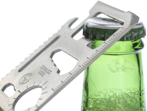 SE 11-Function Stainless Steel Pocket Tool - Compact Multi-Tool with Leatherette Case for Camping, Hiking - MT908-1