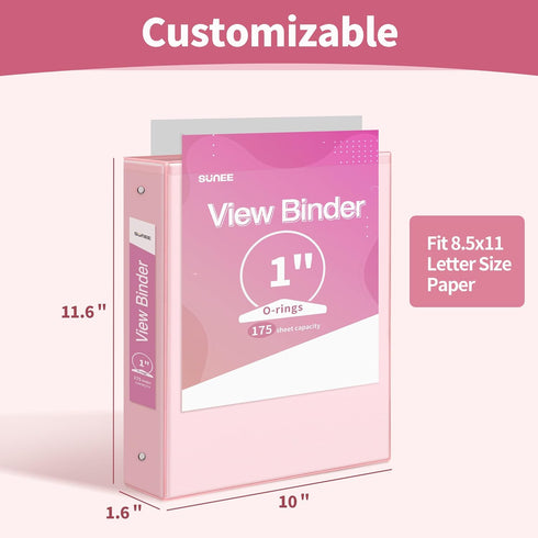 SUNEE 3 Ring Binder 1 Inch - 6 Pack Clear View PVC-Free Binder for School or Office Supplies, Pastel