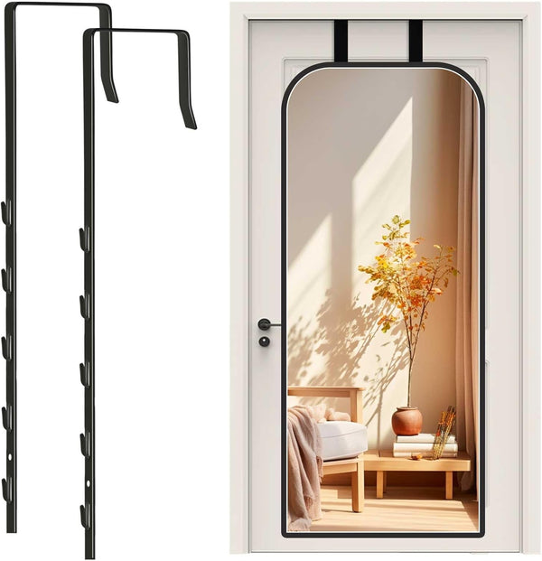 Adjustable Over-The-Door Mirror Hanger Set with Protective Lining, 2 Pcs Mirror Hooks (Mirror Not Included) (Black)