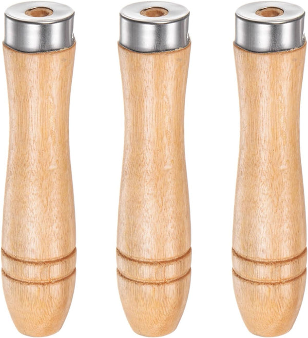 3pcs Wooden File Handle, 4.25 Inch 5mm Round Hole Ergonomic Handles with Metal Collar for Metal Files