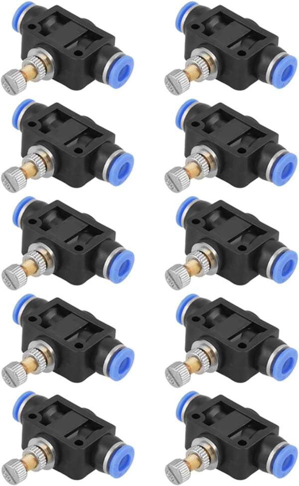 10pcs Air Flow Control Valve, 6mm Tube OD Pneumatic Air Flow Control Valve Connector with Quick Connect Fitting