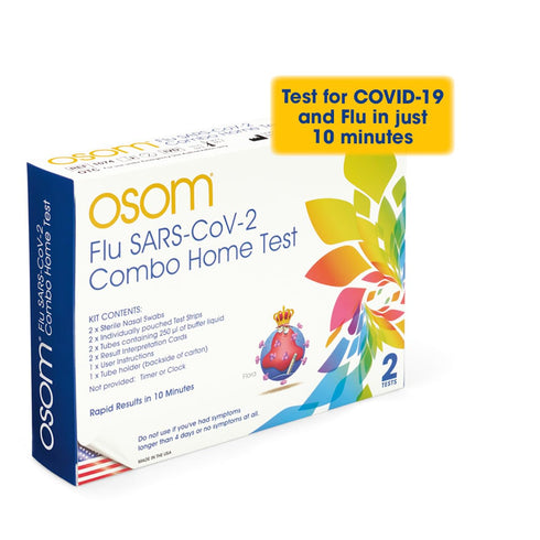 OSOM Flu SARS-CoV-2 Combo Home Test, 2 Flu/COVID-19 Tests, 10-Minute Results, Made in USA