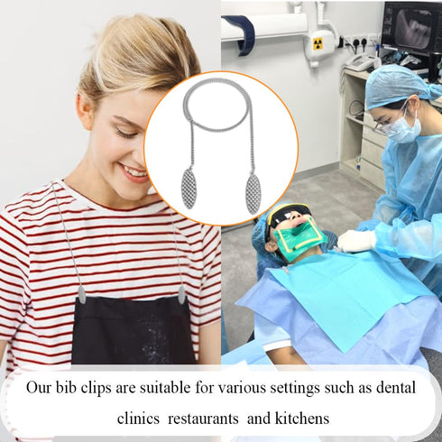 LXLVOUEG 4 PCS Dental Bib Clips,Adjustable Lightweight and Portable Metal Dentist Bibs Clips Napkin Bib Holder Neck