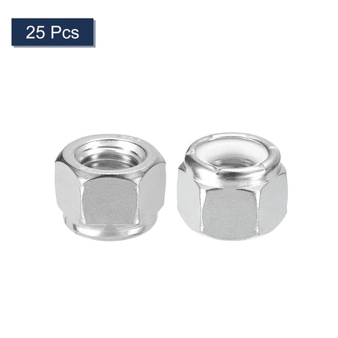 uxcell 25Pcs 5/8"-11 Nylon Insert Hex Lock Nuts, 304 Stainless Steel Self-Locking Stop Nut for Industrial Construction