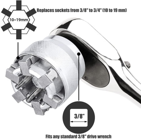 YAKAMOZ Adjustable Universal Socket Wrench Grip Adapter 10-19mm for Hex Head Nuts and Bolts Driver Tool