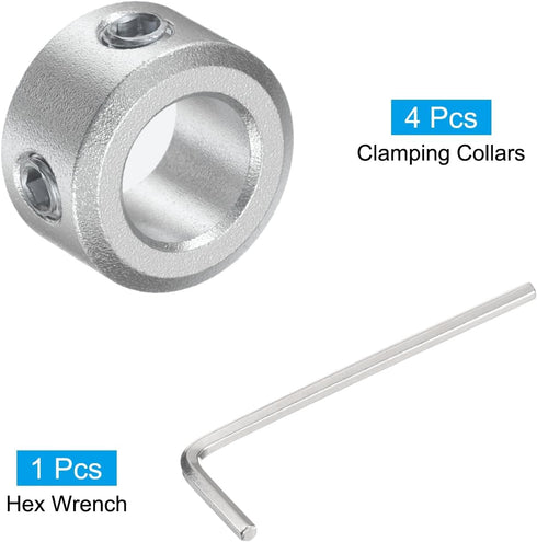 uxcell Set Screw Shaft Collar for 8mm Shaft, 4pcs Clamping Collars, Aluminum Alloy with M4 Set Screws & Wrench