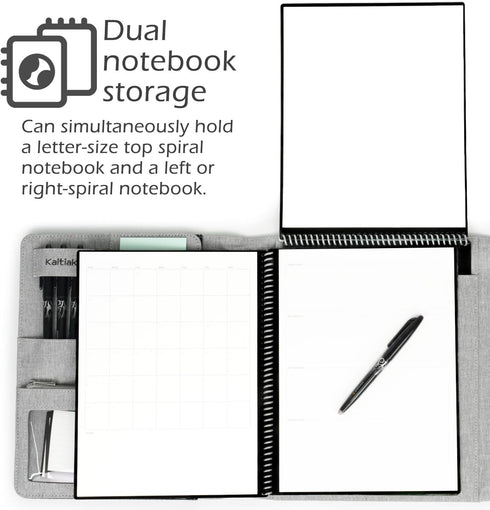 Folio Cover Compatible with Rocketbook Spiral Notebook, Large Capacity Removable Zipper Storage Pouch, Gray, Letter Size