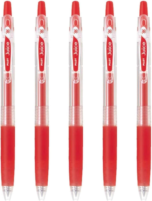 Pilot Juice 038 Retractable Gel Ink Pen (LJU-10UF), Ultra Fine Point, 0.38mm, Red Ink, Set of 5 by PILOT