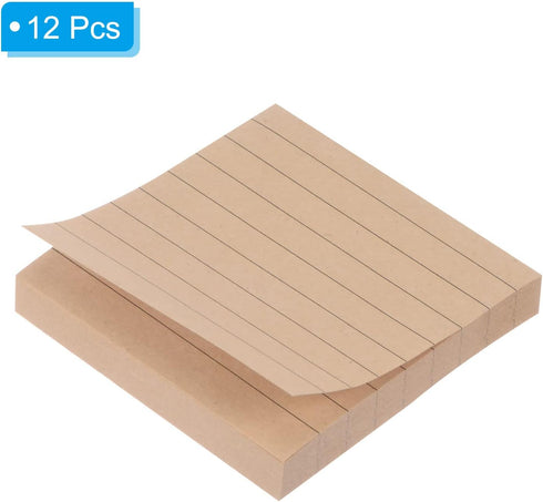 PATIKIL 3 x 3 Inch Lined Sticky Notes, 12 Pads/Pack, 960 Sheets Adhesive Memo Post for Home Office