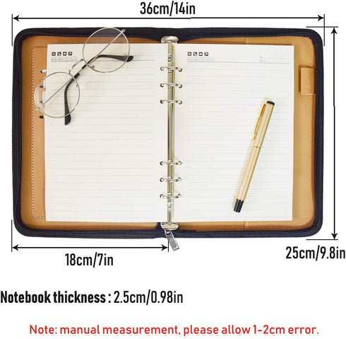 SAYEEC A5 Multifunctional Zippered Notebook, Portable Travel Portfolio, Inner Pocket Business 6-Ring Binder Meeting