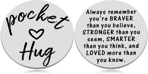 MIXJOY 2-Sided Pocket Hug Token - You Are Braver Than You Believe, Love Gift Miss You Note, 1.5", Silver