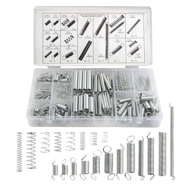 200Pcs Zinc Plated Steel Coil Spring Wire Assortment Kit for Extension and Compression Repair Tools