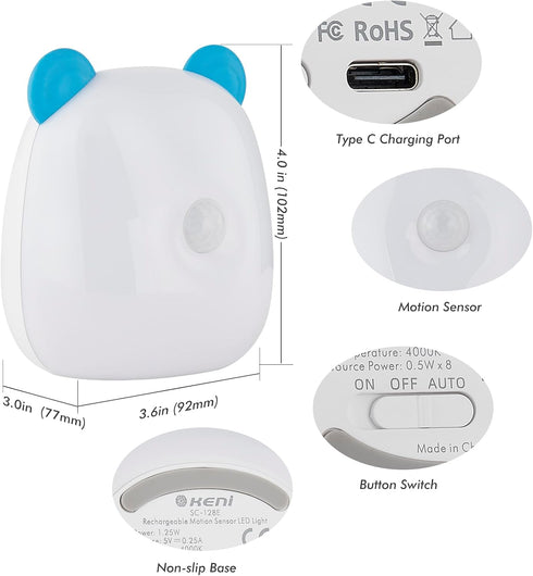 4000K G Keni LED Motion Sensor Night Light for Kids, Baby Nursery and Adult, Rechargeable Battery Powered Warm White