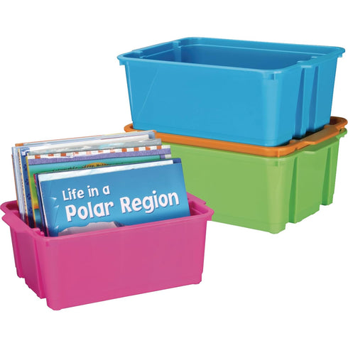 Really Good Stuff Stacking Bins, 14" x 10" x 5 ¾" - 4 Pack, Neon Stackable Storage Bins