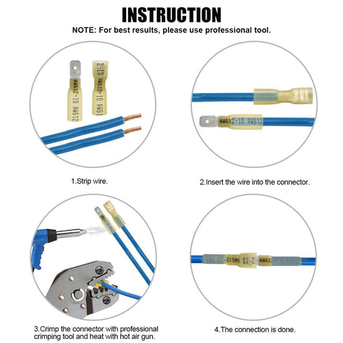 Glarks 100pcs Fully Insulated Female/Male Spade Nylon Heat Shrink Waterproof Quick Disconnect Electrical Crimp