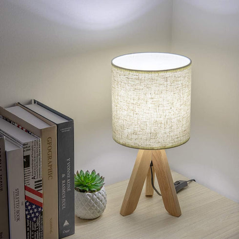 13.4 Inches Bulb) HAITRAL Small Bedside Table Lamp - Wooden Tripod Nightstand Lamp for Bedroom, Living Room, Office