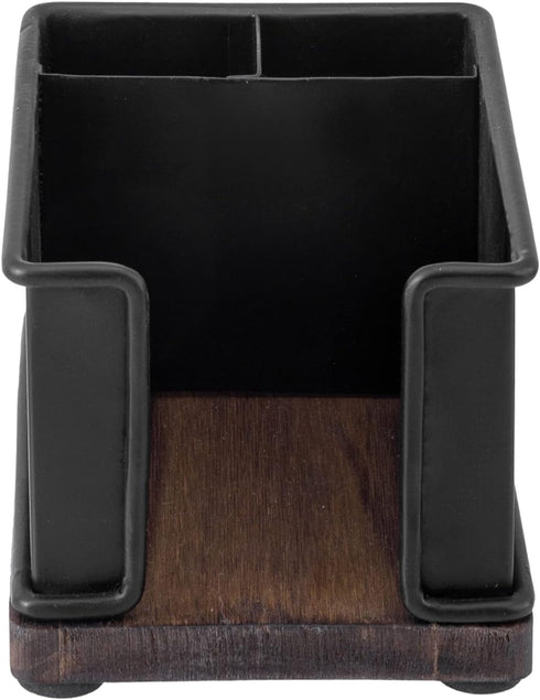 MyGift Modern Industrial Matte Black Metal Office Organizer, Sticky Note Holder with Rustic Solid Wood Base