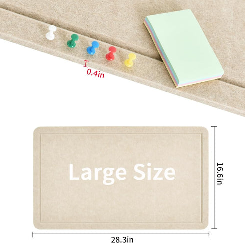 Vuzvuv Linen-Brown Large Cork Board 28"x16" with 50 Push Pins & Sticky Notes - Self-Adhesive Felt Pin Board