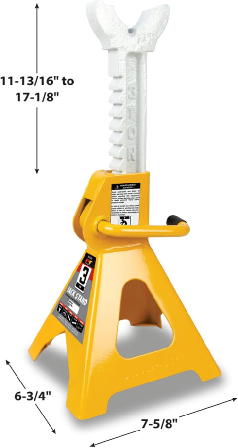 Performance Tool Ratchet Style Jack Stand Set, 3-Ton, Yellow, for Lifting Vehicles During Maintenance