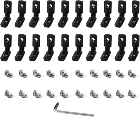 20pcs 2020 Series Black T Slot L-Shape Interior Corner Connector Joint Bracket with Screws and Wrench Tool