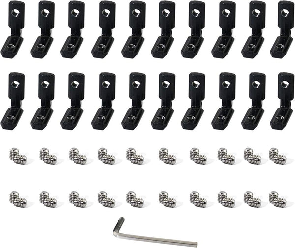 20pcs 2020 Series Black T Slot L-Shape Interior Corner Connector Joint Bracket with Screws and Wrench Tool