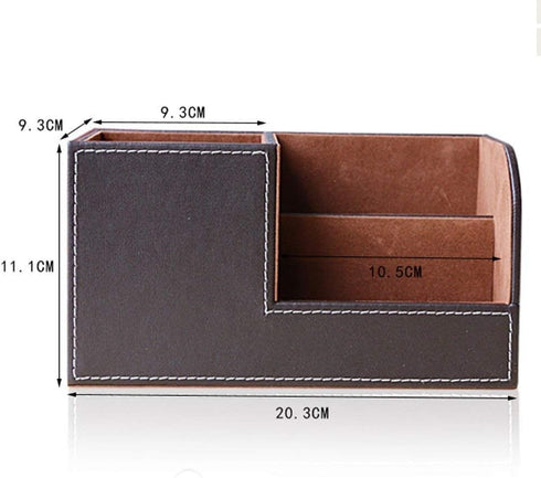 KINGFOM Desk Organizer - Multi-function Office Supplies Caddy in Brown Pu Leather